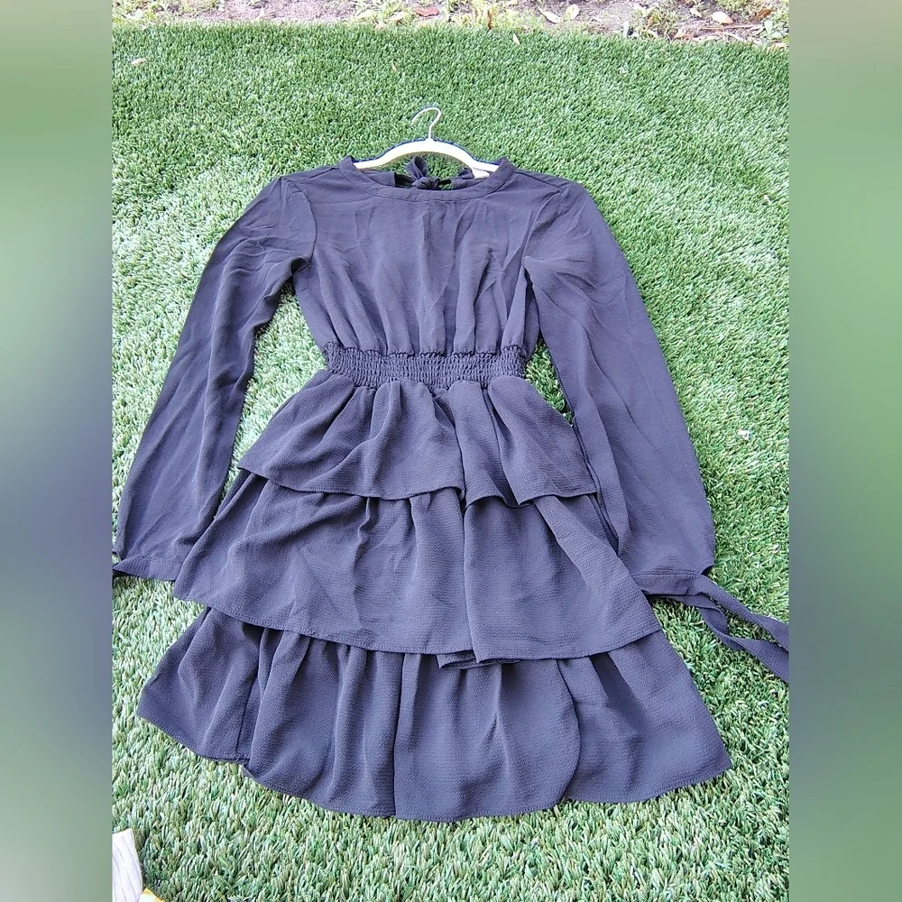 Divided Black Tiered Kids Dress - Picture 1 of 3